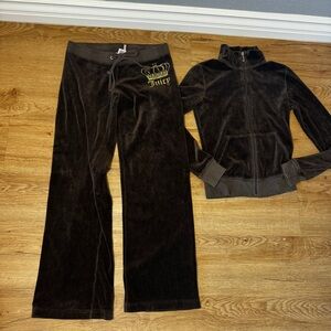 Women’s Vintage Y2K Juicy Couture TrackSuit Set Jacket & Pants Velour XS Brown